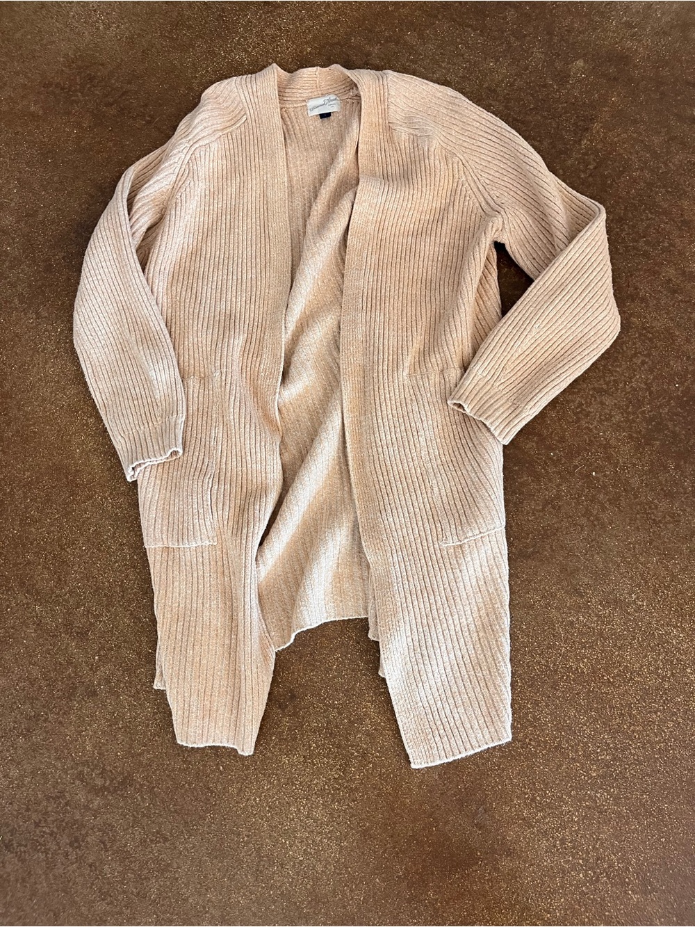 Universal Thread Beige Ribbed Open-Front Long Cardigan